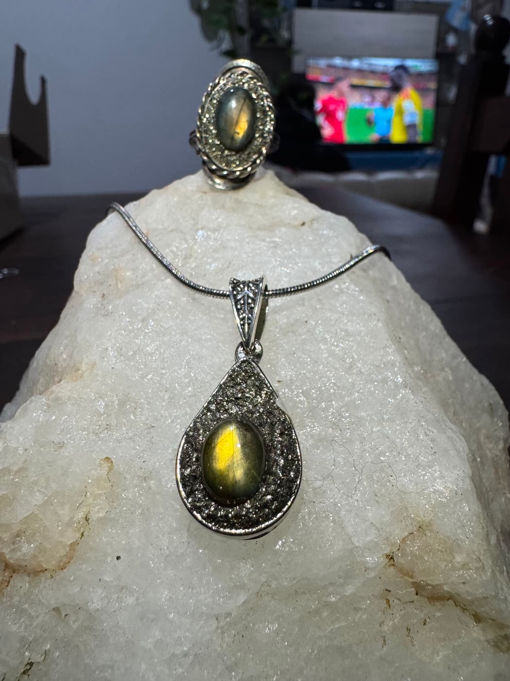 Anillo Labradorita + Pirita