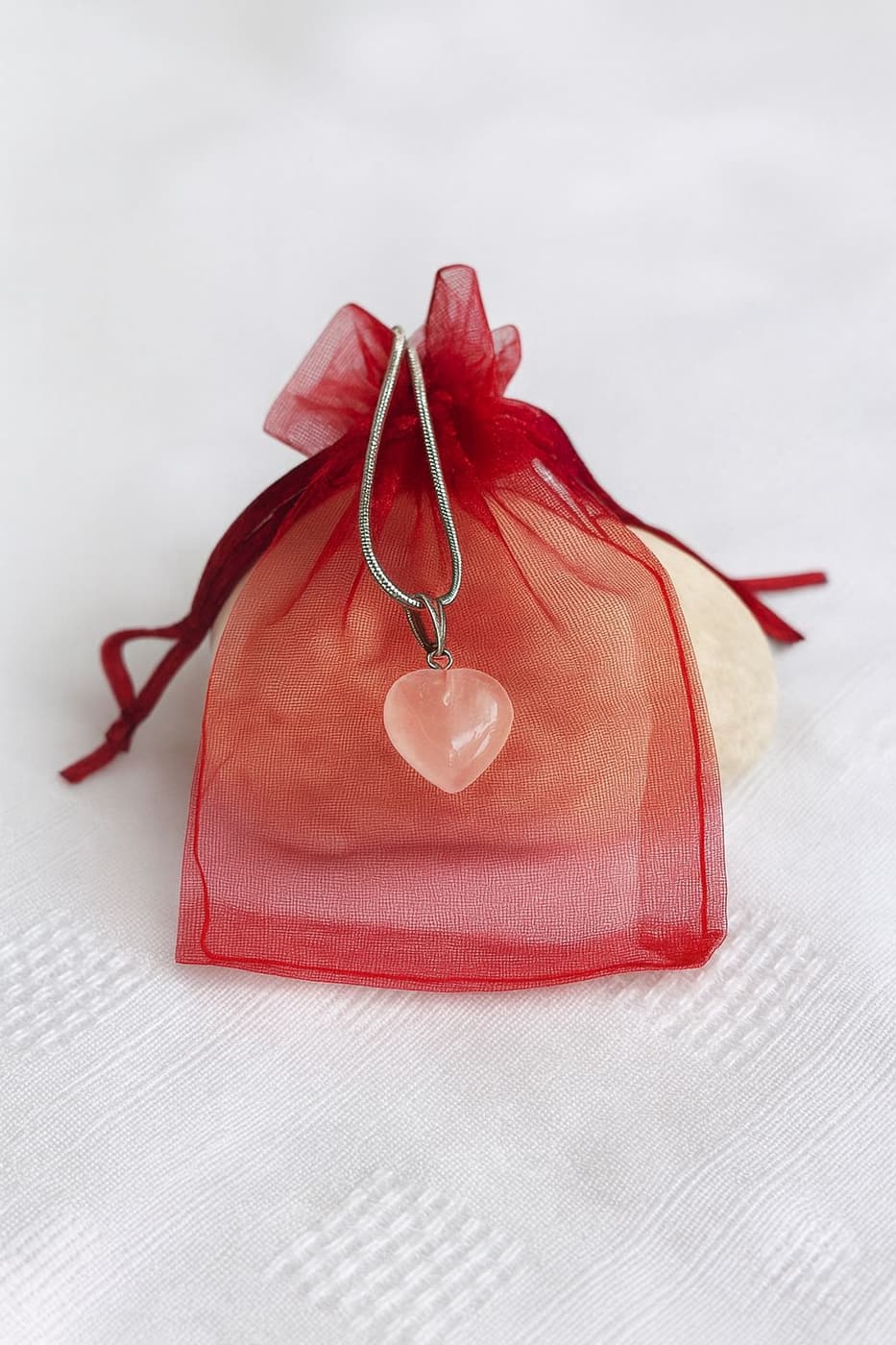 Cadena Corazón Cuarzo Rosa